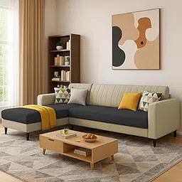 GRAPEWOOD Wayne LHS 6 Seater L Shape Sofa Set for Living Room (Cream Black) Premium Fabric Sofa Set for Living Room-picture-15