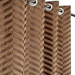 Premium Velvet Fabric Room Darkening Printed Curtains for Long Door 9 Feet, Pack of 1, Chikoo-picture-26