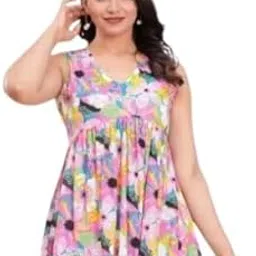 Women Rayon Printed Sleeveless Short Kurti | Stylish Summer Tops for Women-picture-56