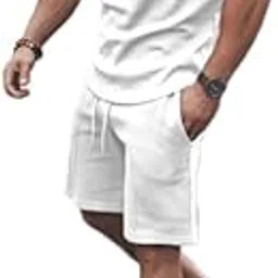 congluoki Men's Shirt and Shorts Set 2 Piece Outfits Fashion Summer Tracksuits Casual Sportwear Set-picture-53