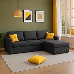 FURNY Arnod 4 Seater Fabric RHS L Shape Sofa Set (Grey)-picture-12