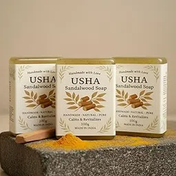 USHA Herbal Sandalwood & Haldi Bath Soap (300g Pack of 3) | Paraben Free | Chandan & Haldi Bathing Soap | Handmade Soap for Glowing Skin | Skin Brightening Bath Bar for Men & Women-picture-30