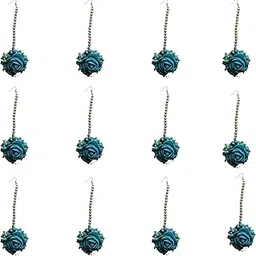peaches & pink Artificial Flower Maang Tikka – Handmade Floral Jewelry for Haldi, Mehndi & Festive Occasions-picture-11
