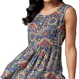 azira Rayon Orange Printed Peplum Sleeveless Top-picture-11