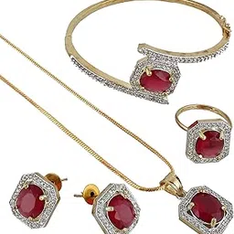 lucky jewellery American Diamond Combo Set with Bracelet, Earring, Pendant & Finger Ring for Girls & Women (528-K5SA-882-Parent)-picture-15