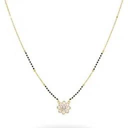 elinor jewels 18K Gold-Plated Black Beaded Mangalsutra for Women Floral CZ Pendant Waterproof & Anti-Tarnish-picture-20