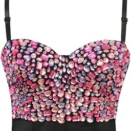 fulaida Women's Rhinestone Push-Up Bra Bustier Colorful Crop Corset-picture-12