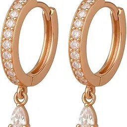 nilu's collection 18k Rose Gold Plated Clip On Hoop Earrings, Stylish Women Earrings, Latest Fancy Zircon Copper Bali Earrings for Women and Girls (Drop design) (Style 1)-picture-28