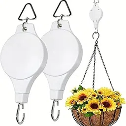 Durable Plastic Retractable Plant Hanger Hook Pulley, Wall-Mounted, Easy-Install, Casual Style Gardening Accessory for Flower Pots 2 pcs (White)-picture-27