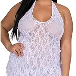 zerjama Women's Halter Neck Babydoll Lingerie Set Nightie Nightwear for Women Net Lace Full Coverage Nighty for Girlfriend Wife Bridal Honeymoon, Valentine (BD-11606)-picture-47