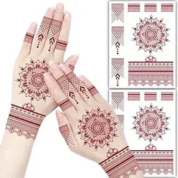 S.A.V.I 2 Sheets - Red Mehndi Style Temporary Tattoo Stickers for Women & Girls (16x12cm) | Floral Net Design | Waterproof, Safe, Non-Toxic Body Art for Hands – Easy to Apply & Remove (#62)-picture-32