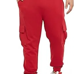 club york Men’s Plus Size Cotton Blend Cargo Joggers with Drawstring Waist & Multiple Pockets | Comfortable Fleece Track Pants for Casual and Lounge Wear_MTP292XL_3XL Red-picture-32