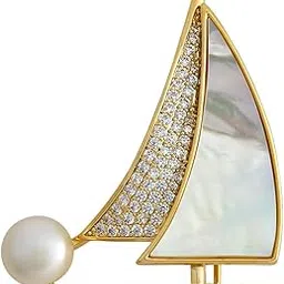 kushal's Fashion Jewellery Pearl Gold Polished Copper Trendy Zircon Saree Brooch, Best for Bridal Wear & Special Occasion - 449858-picture-25