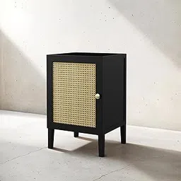 OCTANGLE Sheesham Wood Bedside Table for Bedroom - Canewood Nightstand Table with Door Storage - Wooden Rattan Table for Home & Office (Walnut Finish)-picture-20