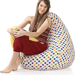 Style Homez Classic Cotton Canvas Polka Dots Printed Bean Bag XXL Size Filled with Beans Fillers-picture-25