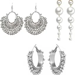 Ziyans Fashion Traditional Antique Oxidised Silver Plated Jewellery Combo Earrings Sets for Women Style Fusion Jewellery-picture-47