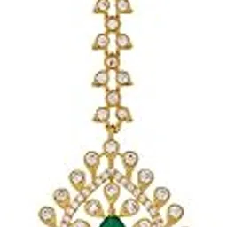 kushal's Fashion Jewellery Green Gold Polished Copper Zircon Tikka, Best for Bridesmaid & Special Occasion - 453106-picture-13