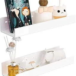 Acrylic Floating Wall Shelves Set | Stylish Invisible Display Shelves for Bedroom Bathroom Kitchen Office Living Room Décor, (White, 12 inch)-picture-39