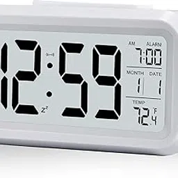 ARDAKI Alarm Clock Digital Smart Backlight Battery Operated Alarm Table Clock with Automatic Sensor Date Time Temperature Night Light Sensor LCD Electronic Smart Clock (White)-picture-24
