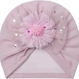 Baby Turban Bow Flower Mesh Cap, Lightweight Toddler Beanie for Summer, Breathable Headwear for 0 to 4 Years - Unisex-image-0