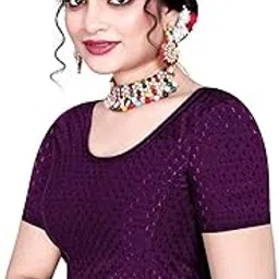 atibha fashion Traditional Saree Blouse, Short Sleeve Blouse with Sparkle Pattern, Round Neck-picture-21