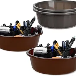 Pack of 4 Desk Organizer | Stationery Organizer | Multipurpose Storage Organizer | Office Supplies for Pen-Pencil-Staplers | Desktop Organizer | 6 LTR | Gray & Brown-image-36