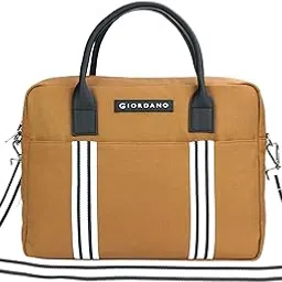 giordano Unisex 15-Inch Laptop Bag | Canvas Messenger Breifcase with Padded Compartment | Detachable Striped Web Strap | for Men and Women | TAN-picture-11