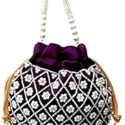 latakari Handcrafted Velvet Potli Bag for Women and Girls – Bridal Wedding Clutch with Embroidery Work, Beaded Handle & Drawstring – Ethnic Traditional Purse for Festive, Party, and Indian Outfits-picture-19