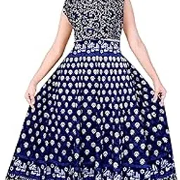 shrisay Fashion Women's Cotton Fabric Fit and Flare Jaipuri Printed A-Line Maxi Midi Western Long Gown (Multicolour, Free Size)-picture-35