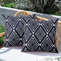 Merrycolor Pack of 2 Outdoor Waterproof Throw Pillow Covers Navy Blue Decorative Square Pillows Cushion Case Outdoor Pillows for Patio Furniture Garden Balcony Couch 18x18 Inch-picture-35