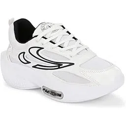 Athletic Chunky Sneakers, White with Black Accents, Mesh Upper, Cushioned Sole-picture-13