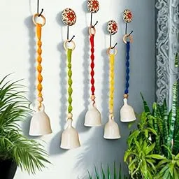 Shopping Shots Ceramic Hand-Painted Macrame Bell, White Color (Plain) Pack of 5 Large Size Ringing Bells (Size 5inch) with Ceramic Hooks-picture-16