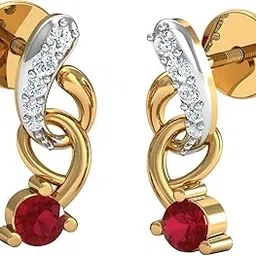 dishis 14K(585)/18K(750) Yellow Gold and Daimond Garnet Red Designer Earrings For Women-picture-33