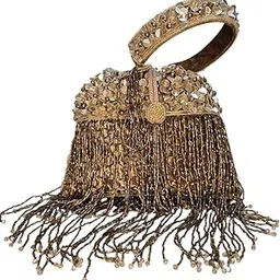 skimmer Embellished Silk Potli Bag,with Handmade Embroidery, Sequin, Beads Work for Parties, Weddings and Special Occasion Golden-picture-17