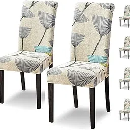 House of Quirk Elastic Chair Cover Stretch Removable Washable Short Dining Chair Cover Protector Seat Slipcover (Pack of 6, Beige Dandelion)-picture-18