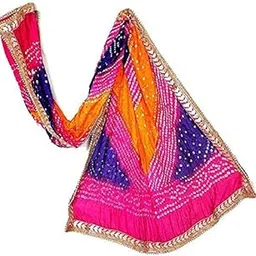 pk mart Jaipuri Rajasthani Women Silk Bandhani Bandhej Multicolored -Colored Heavy Dupatta With Gota Work And Latkan-picture-44