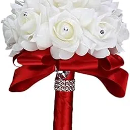 VELURA Bride Holding Bouquet Romantic Wedding Bouquet for Party Outdoor Anniversary Red|1 Wedding Bouquet|Flowers, Petals & Garlands| Wedding Supplies |Home & Garden-picture-15