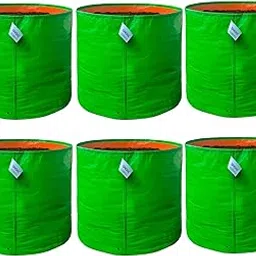 Singhal's Premium HDPE 24X24 INCH Pack of 6 Uv Protected 260 GSM Round Shaped Green Colour Plants Grow Bags for Terrace and Vegetable Gardening-picture-23