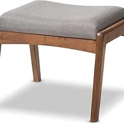 Solid Sheesham Wood Upholstered Stool for Living Room | Multipurpose Footrest, Ottoman, and Dressing Stool | Natural Finish & Grey Cushion Seat-image-94