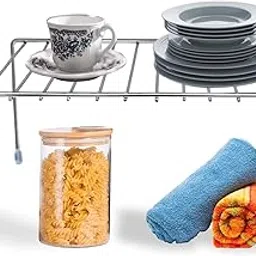 Plantex Stainless Steel Stoarge Rack/Shelf Divider for Kitchen/Storage Rack for Cabinet/Plate Stand/Dish Rack (Chrome)-picture-37