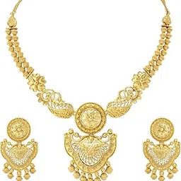 peora Matte Gold Finished Indian Traditional Ethnic Design Necklace Earring Jewellery Set for Women Girls-picture-25