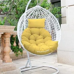 Soft Symphony Swing Chair Cushion for Hanging Basket Chair Swing with Polyester Cloth Cushion for Hanging Chair/Outdoor Egg Swing Chair/Garden Swing Jhula, Seat Padded Pillow (Yellow)-image-2