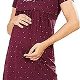 Women Women's Cotton Star Printed Knee Length Maternity/Feeding/Nursing Nighty-image-32