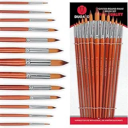 Artist Watercolor Paint Brushes Set 13pcs - Round Pointed Tip Soft Anti-Shedding Nylon Hair Wood Long Handle - Detail Paint Brush for Watercolor, Acrylics, Ink, Gouache, Oil, Tempera, Paint by Number image 1