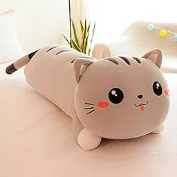 Tickles Cat Soft Stuffed Plush Bolster Pillow Toy for Kids Birthday Gift (Size: 80 cm; Color: Grey)-picture-16