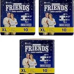 Friends Overnight Adult Diapers Tape Style - 10 Count/Pack (Xtra Large) with odour lock and Anti-Bacterial Absorbent Core- Waist Size 121.92-172.72cm ; 46-68 inches-(Pack 3, 30 Count)-picture-36