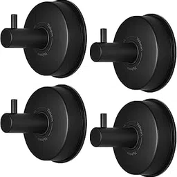 Yohom Suction Cup Hooks Shower Towel Holder Brushed Stainless Steel Vacuum Bathroom Shower Hook Suction Towel Rack Kitchen Organizer for Bathrobe Loofah Matte Black 4Pcs-image-9