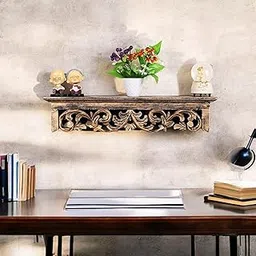 THE URBAN STORE Shelf Wooden Wall Mounted Distressed Gold Color 60 x 15 X 12 CM Pack of One French Country Style Elegantly Floral Hand Crafted for Home and Office Decor TUSSLF06-picture-17