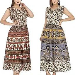 namokar Women's Jaipuri Rajasthani Traditional Printed Casual Long Cotton Maxi Frock Dress-picture-20