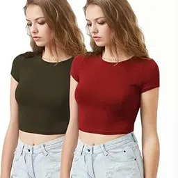 selvike Women Round Neck Casual Solid Crop Top-picture-33